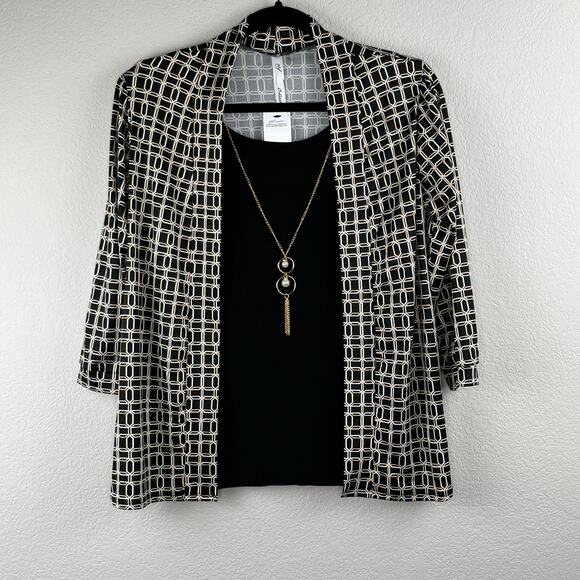 NY Collection 3/4 Sleeve Blouse Jacket Combo x Necklace Black Petite Small NWT - Picture 16 of 16